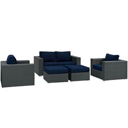 MODWAY FURNITURE Sojourn Outdoor Patio Sunbrella Sectional Set, Canvas Navy, 5Pk EEI-1879-CHC-NAV-SET